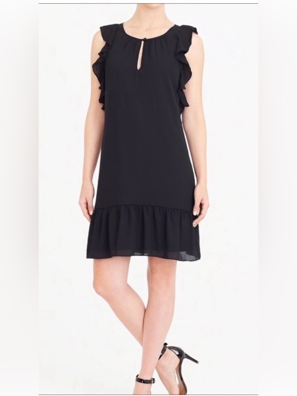 NWT J. Crew Black Sleeveless Ruffle-Hem Shift Dress